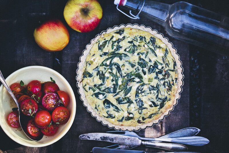 feta spinach pie with oat crust